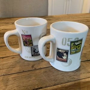 Vtg 2002 Starbucks Air Mail Stamps Barista Coffee Mugs Sumatra, Mexico (2 mugs)